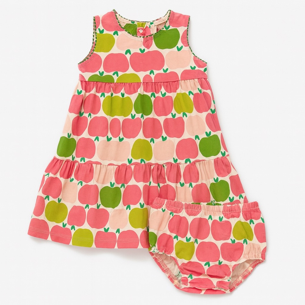 Mini Boden vintage Apple Print Dress and Bloomers Set stitching detail vintage